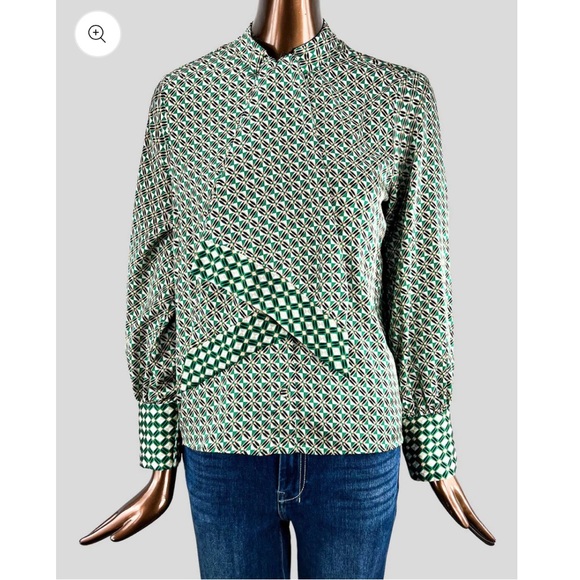 Zara Green Patterned Blouse with Tie L L17-18 - Picture 1 of 5
